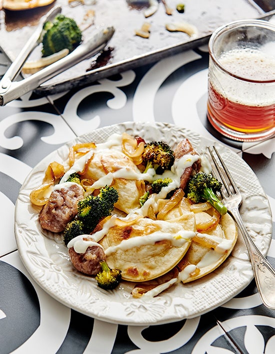 Pierogy and Kielbasa Sheet Pan Dinner