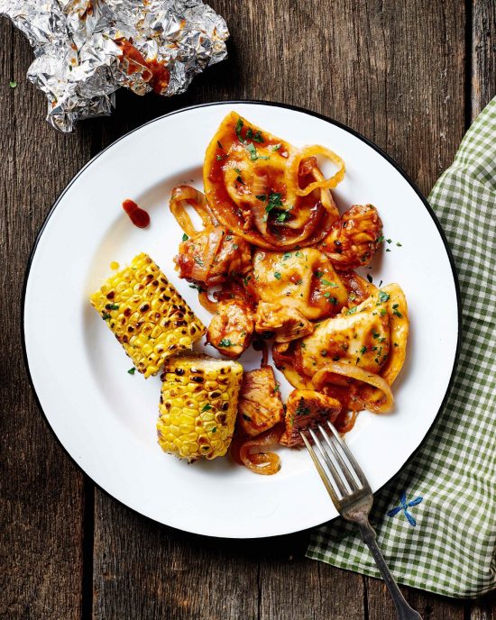 Grilled BBQ Chicken and Pierogy Packets