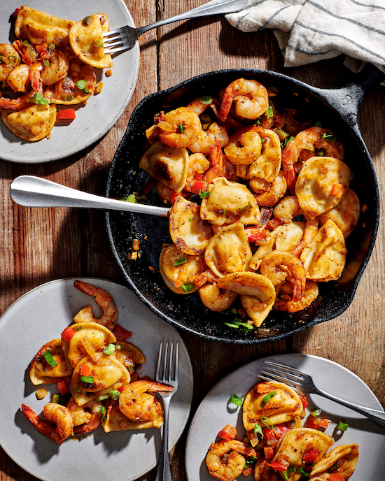 Grilled Cajun Shrimp and Pierogy Skillet