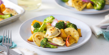 Easy Veggie and Mini Pierogy Sheet Pan Dinner