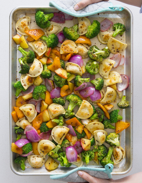 Easy Veggie and Mini Pierogy Sheet Pan Dinner