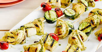 Grilled Mediterranean Pesto Mini Pierogy Kabobs