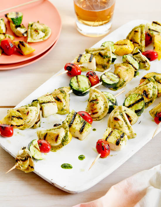 Grilled Mediterranean Pesto Mini Pierogy Kabobs