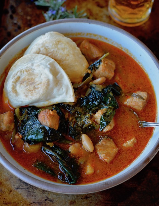 Spanish-Style Pork and Pierogy Stew