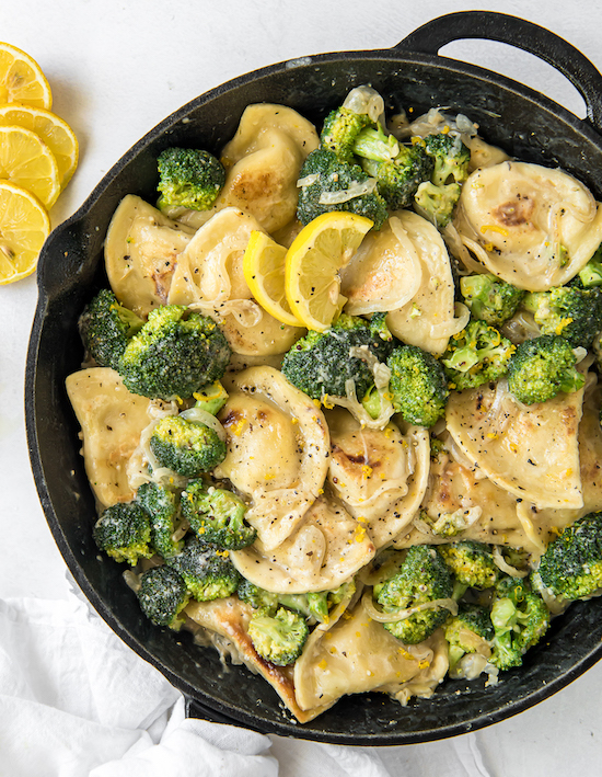 Lemon Broccoli Pierogy Skillet