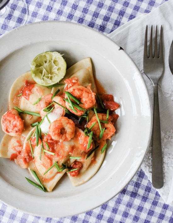 Tequila Lime Shrimp and Pierogies