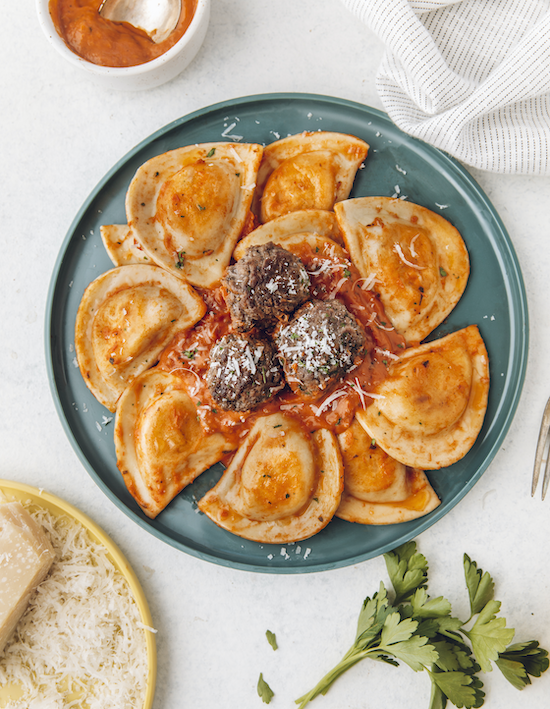 Pierogies with Classic Meatballs and Vodka Sauce