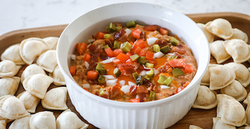 Bacon Cheeseburger Dip with Pierogies