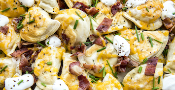 Loaded Baked Potato Pierogy Sheet Pan