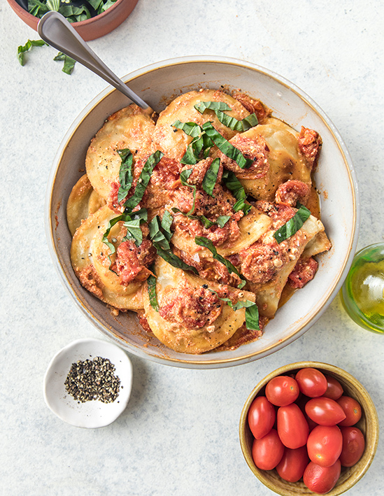 Baked Feta & Tomatoes Pierogies