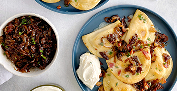 Caramelized Onion, Mushroom & Bacon Pierogies