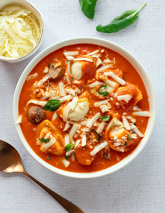 Tomato Basil Pierogy Soup