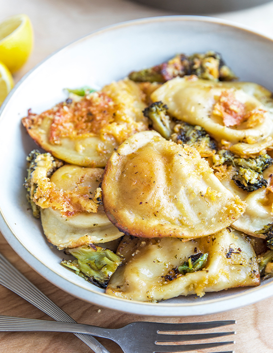 Crispy Broccoli & Cheese Pierogy Skillet