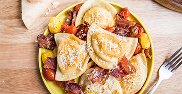 Tomato Bacon & Cheese Pierogy Bake