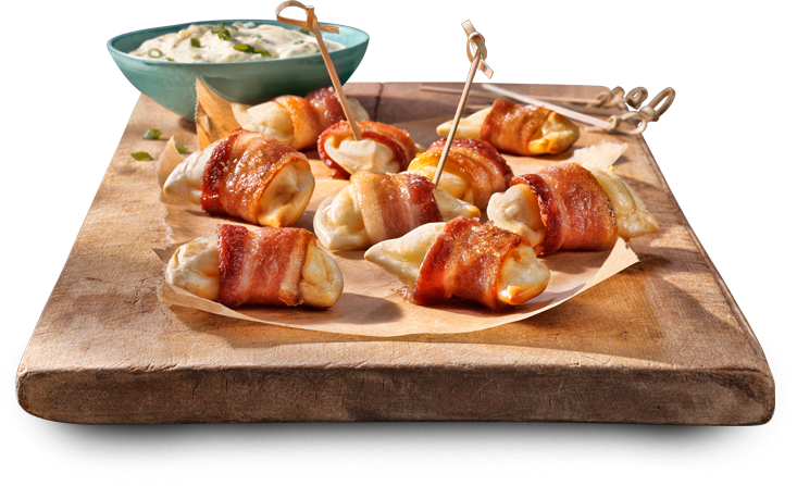 bacon-wrapped pierogies