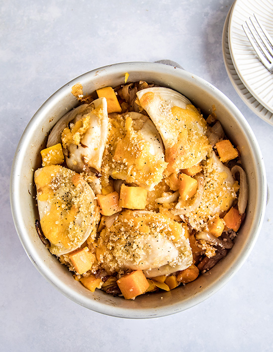 Butternut Squash Pierogy Casserole