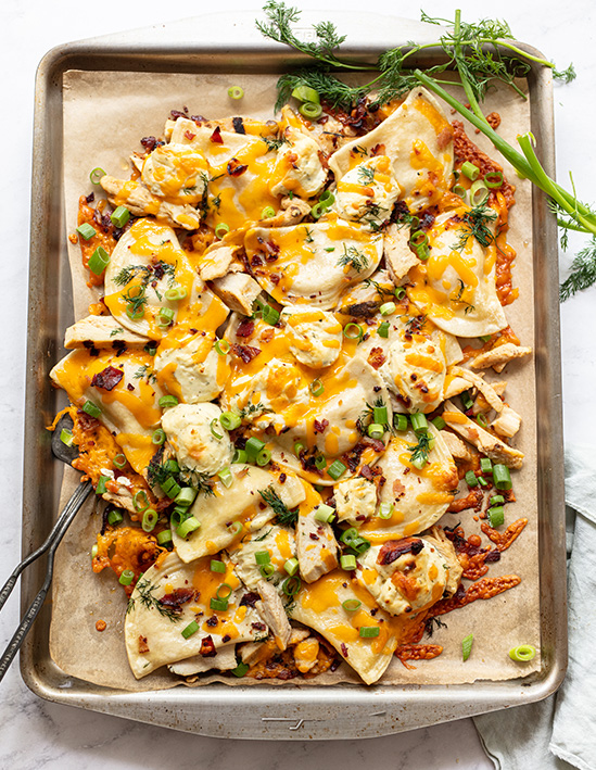 Chicken, Bacon, Ranch Pierogy Sheet Pan