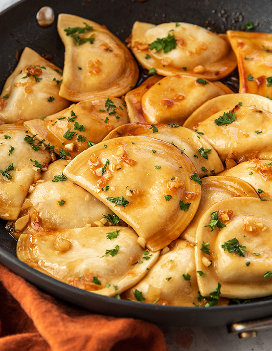 Garlic and Honey Glazed Pierogies