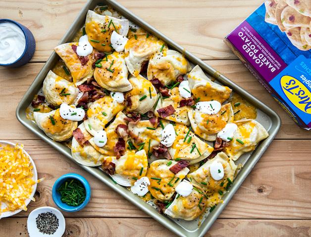 Loaded Baked Potato Pierogy Sheet Pan