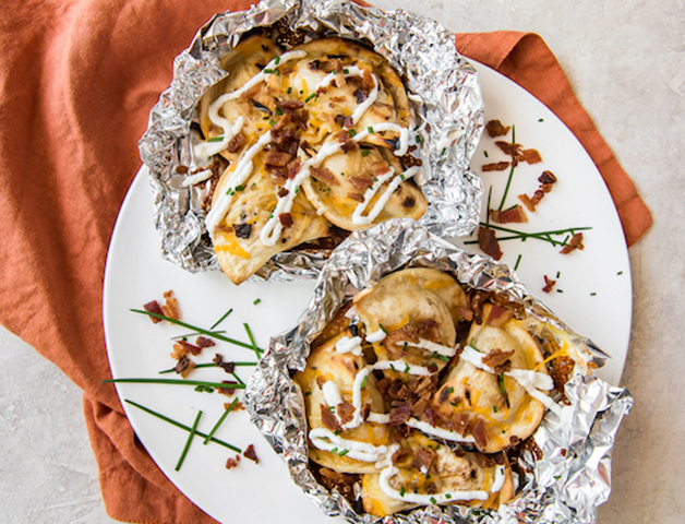 Cheesy Grilled Pierogy Packets with Bacon