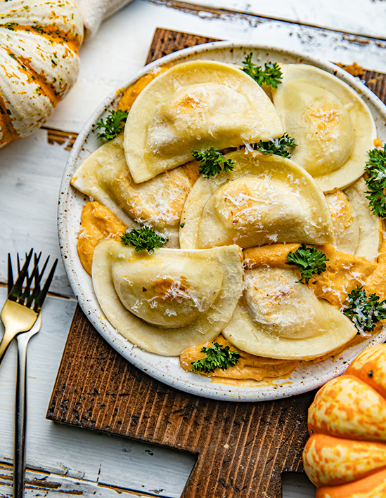 Pumpkin Cacio e Pepe Pierogies