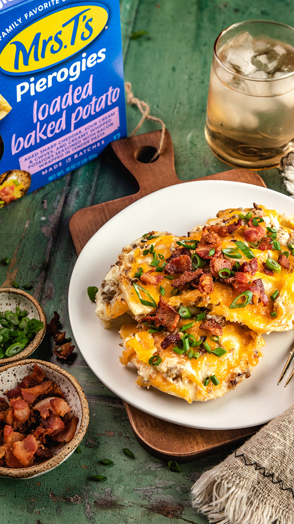 Loaded Baked Potato & Sausage Pierogy Casserole