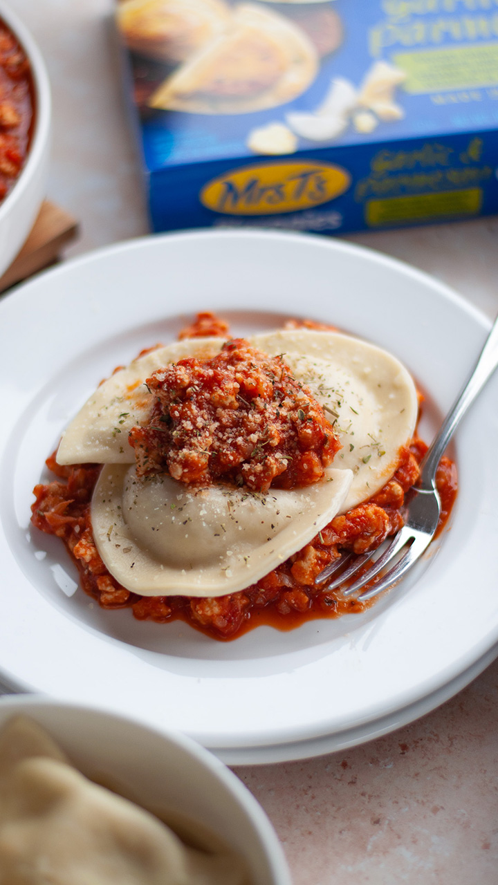 Pierogies with Hidden Veggie Turkey Bolognese