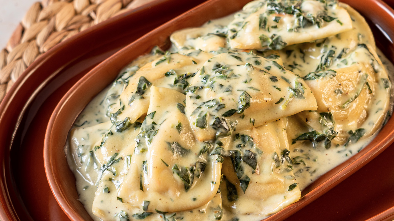 Sautéed Pierogies with Homemade Lemon Spinach Cream Sauce