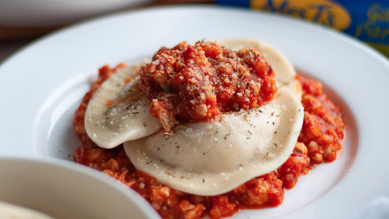 Pierogies with Hidden Veggie Turkey Bolognese