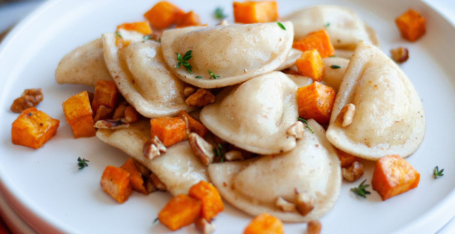 Roasted Sweet Potatoes Brown Butter Pierogies