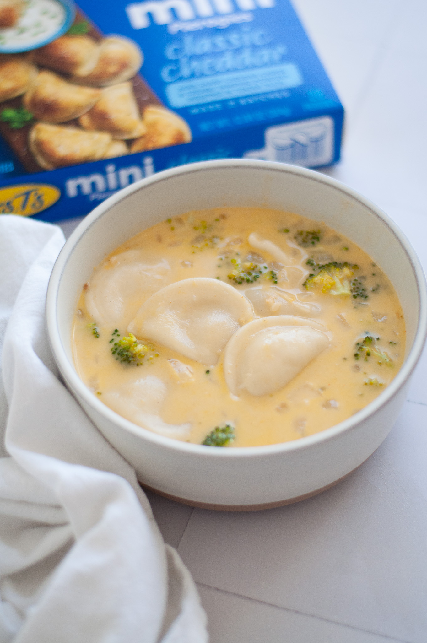 Broccoli Cheddar Pierogy Soup