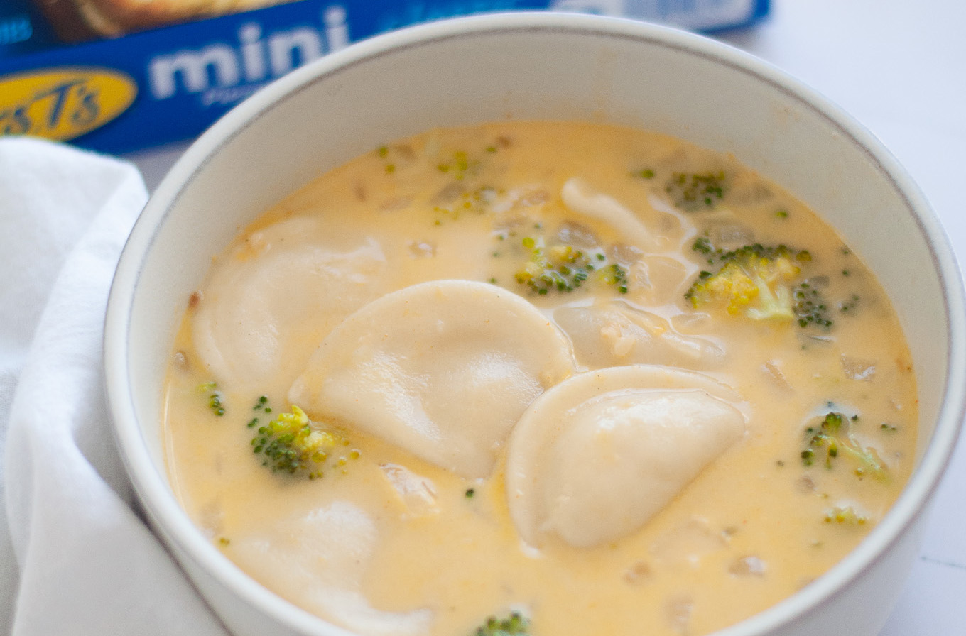 Broccoli Cheddar Pierogy Soup