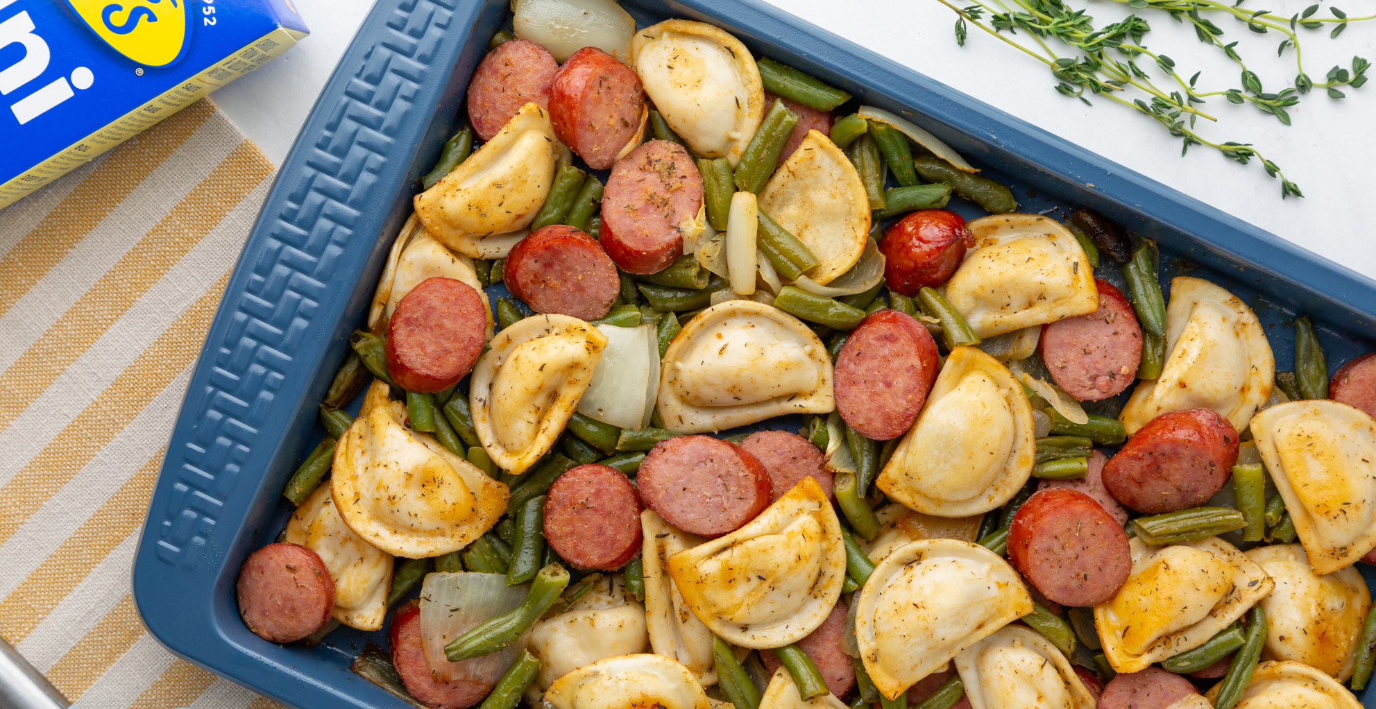 Sheet Pan Meal with Pierogies, Kielbasa and Green Beans