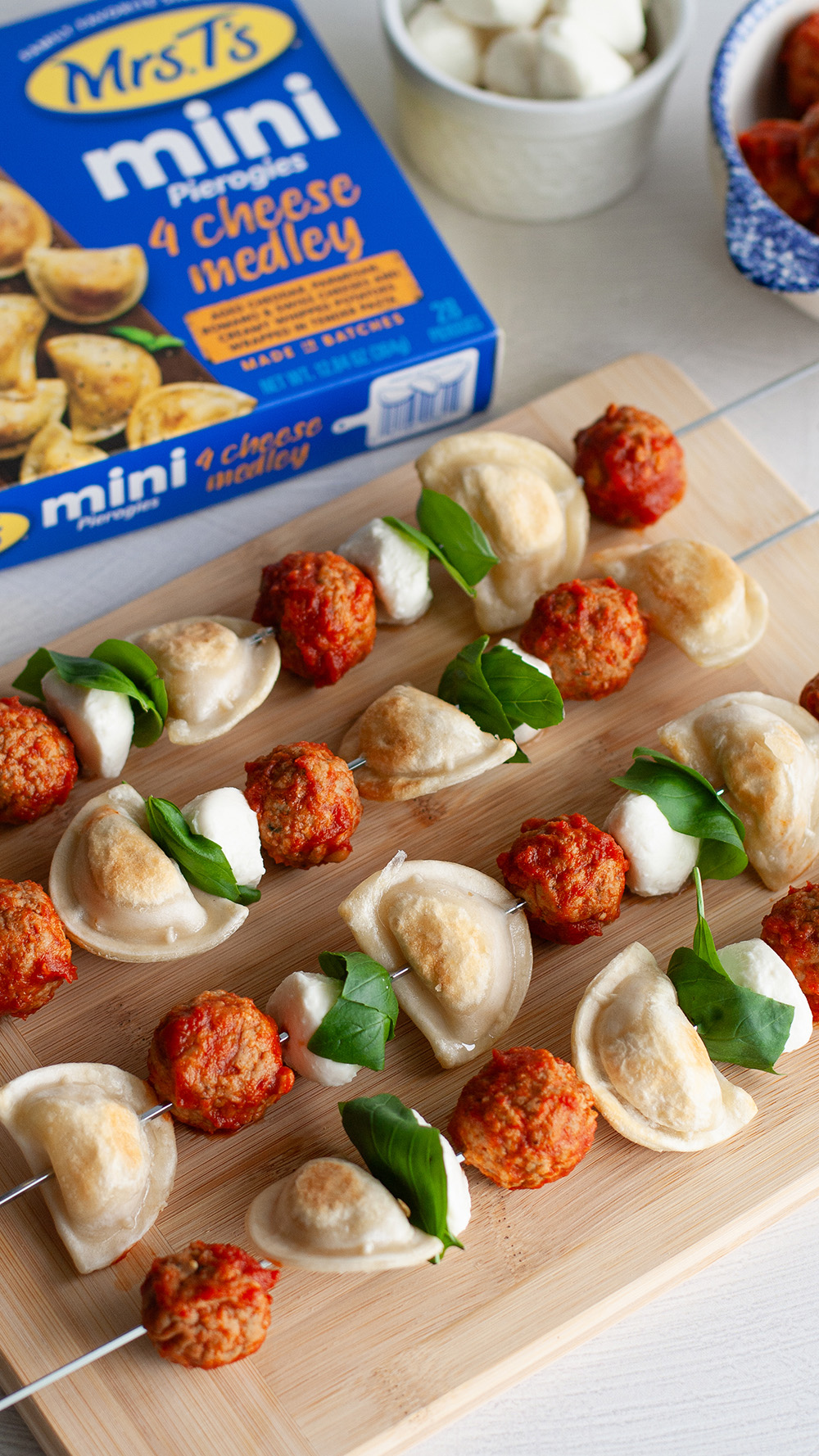 Mini Pierogy Meatball Parm Skewers