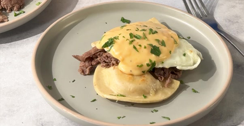 Cheesesteak Pierogy Benedict