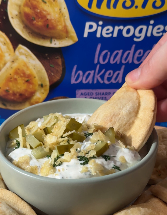 Pierogies with Fried Pickle Dip