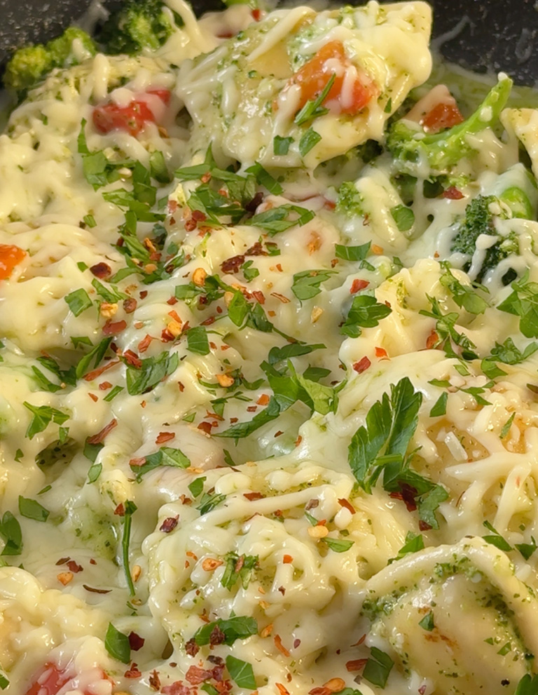 Chicken and Pesto Pierogy Skillet